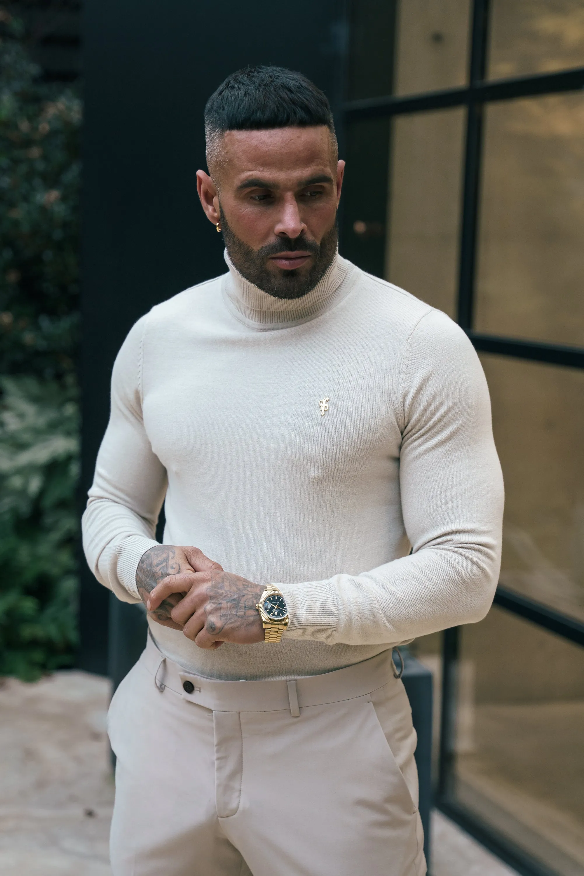 FS Beige Roll Neck Knitted Jumper With FS Branding - FSN204 sold by Father Sons product image thumbnail 2