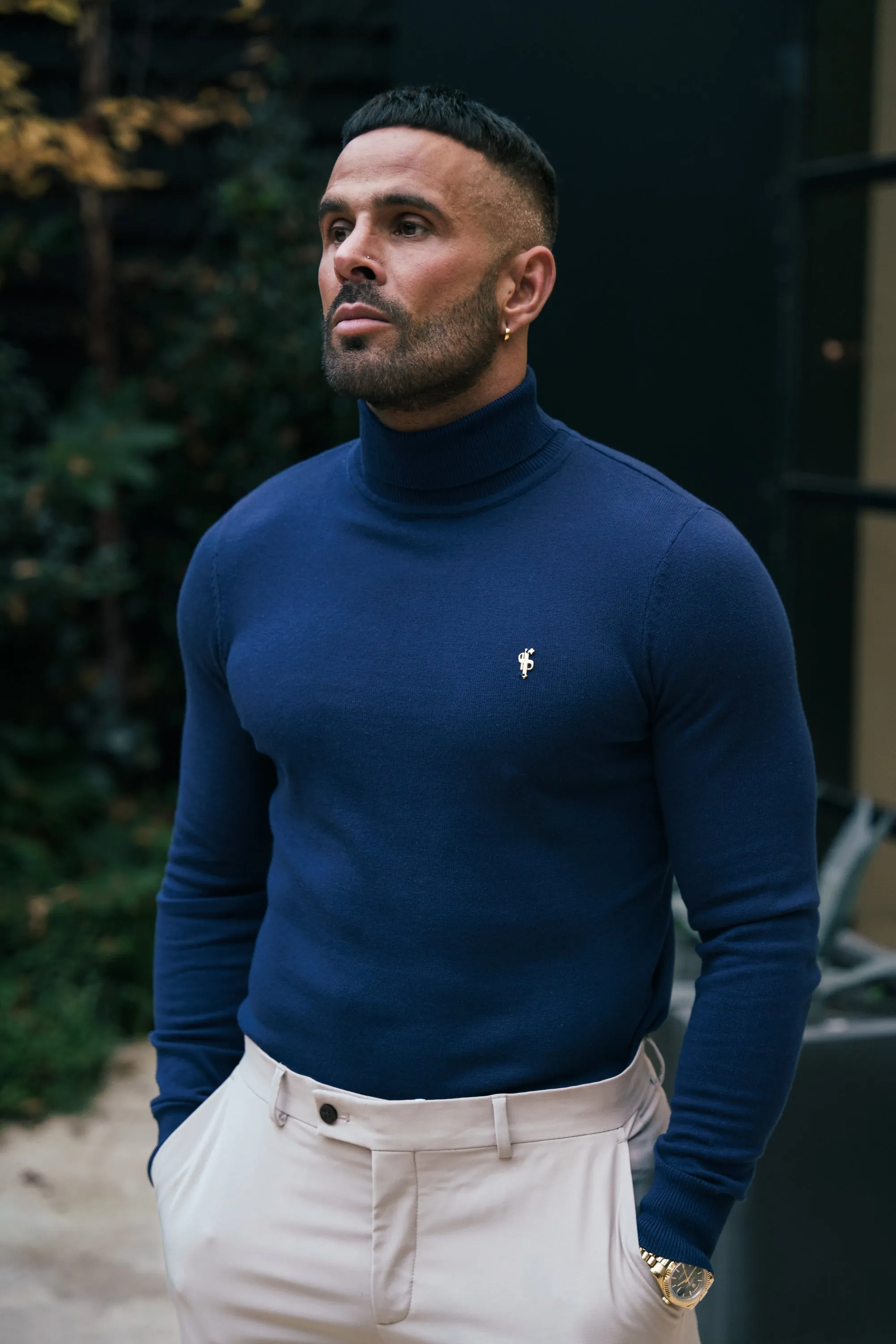 FS Navy Roll Neck Knitted Jumper With FS Branding - FSN206 sold by Father Sons product image thumbnail 2