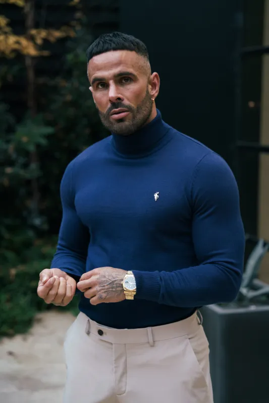 FS Navy Roll Neck Knitted Jumper With FS Branding - FSN206 sold by Father Sons