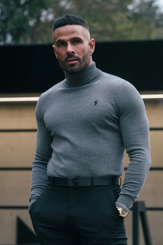 FS Charcoal Roll Neck Knitted Jumper With FS Branding -  FSN207 sold by Father Sons