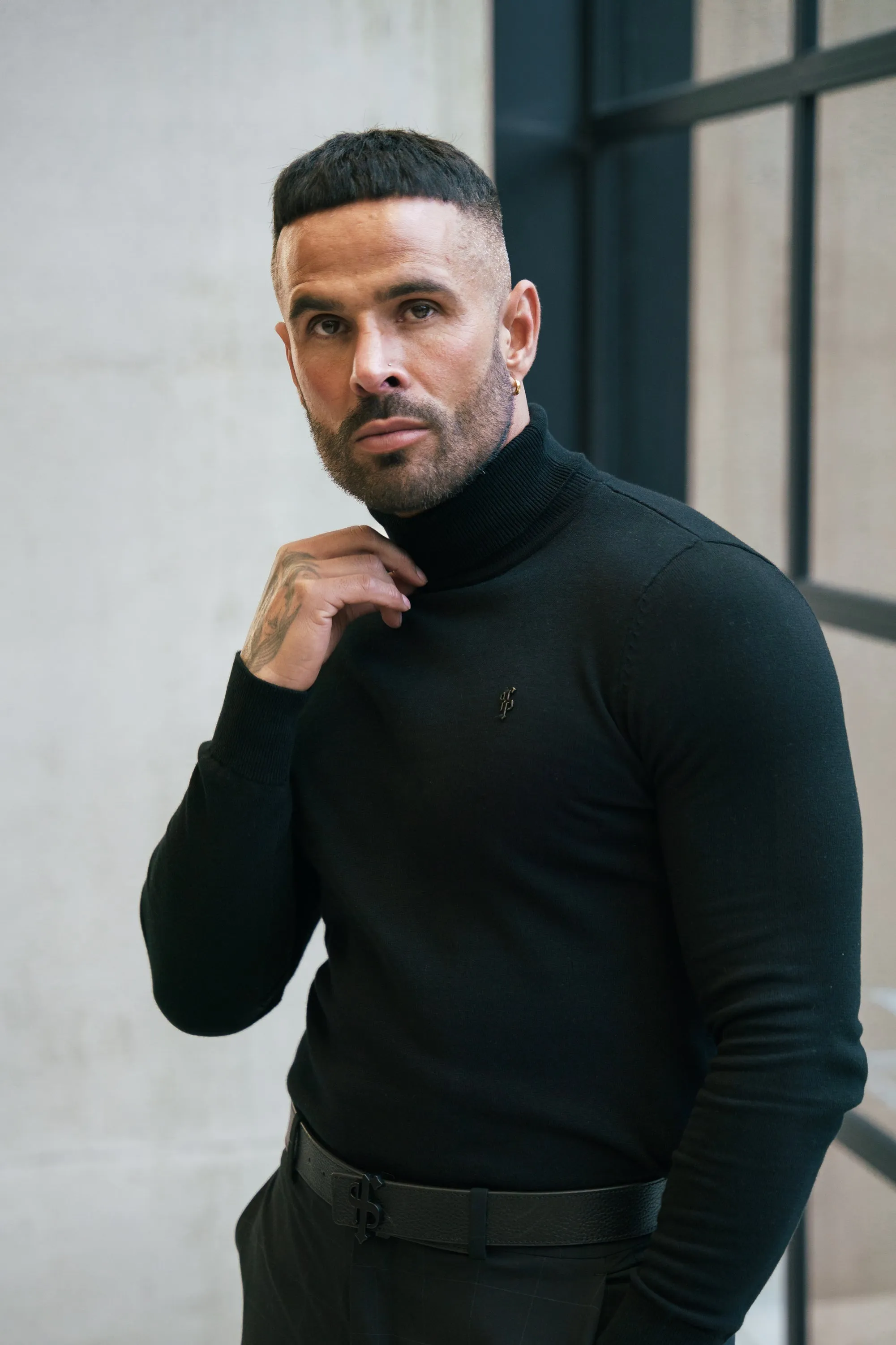 FS Black Roll Neck Knitted Jumper With FS Branding - FSN201 sold by Father Sons product image thumbnail 4