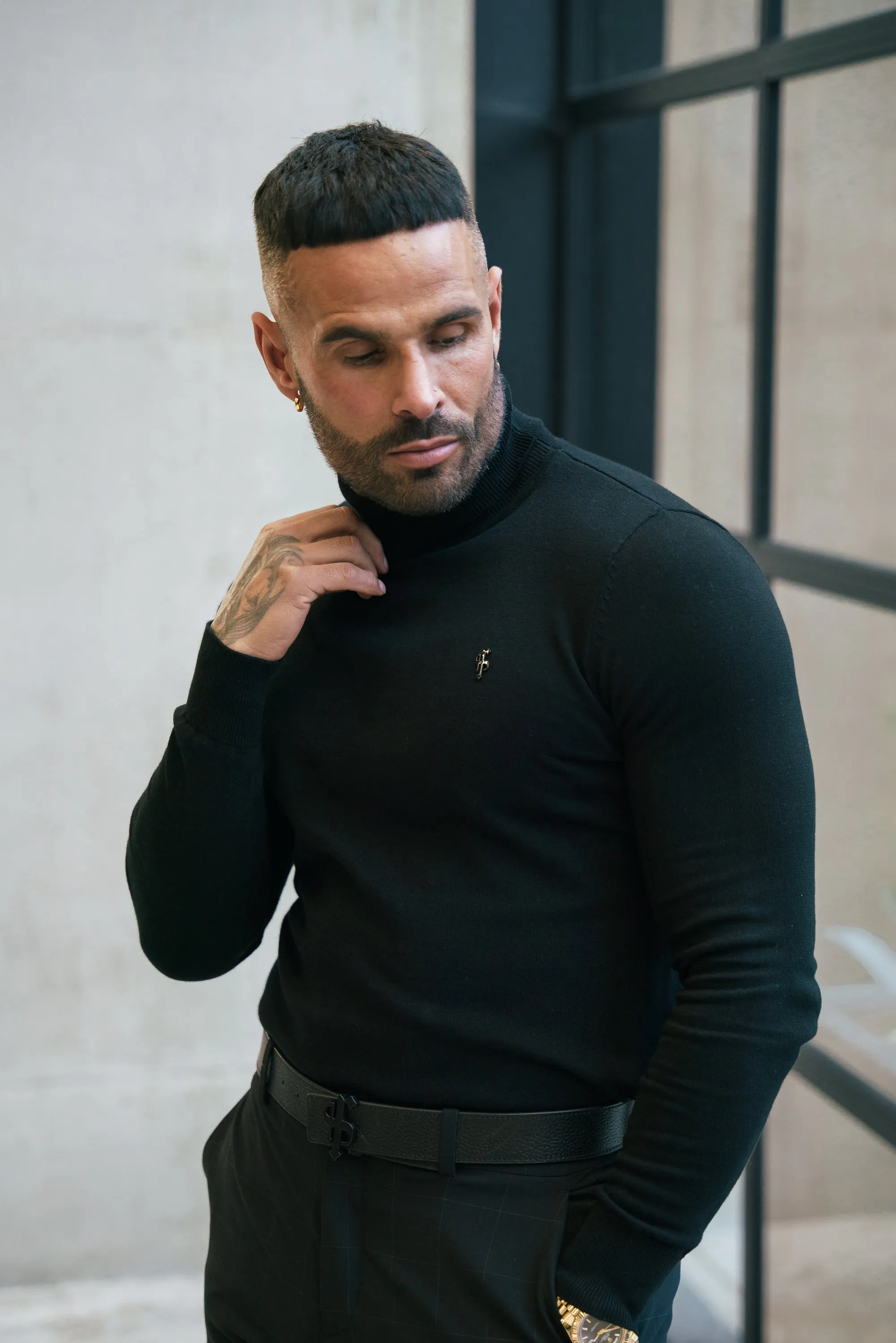 FS Black Roll Neck Knitted Jumper With FS Branding - FSN201 sold by Father Sons product image thumbnail 2