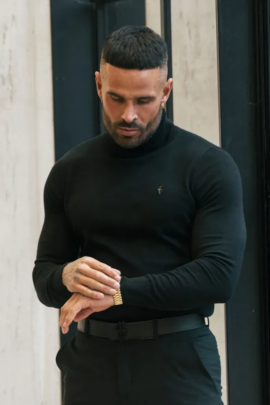FS Black Roll Neck Knitted Jumper With FS Branding -  FSN201 sold by Father Sons