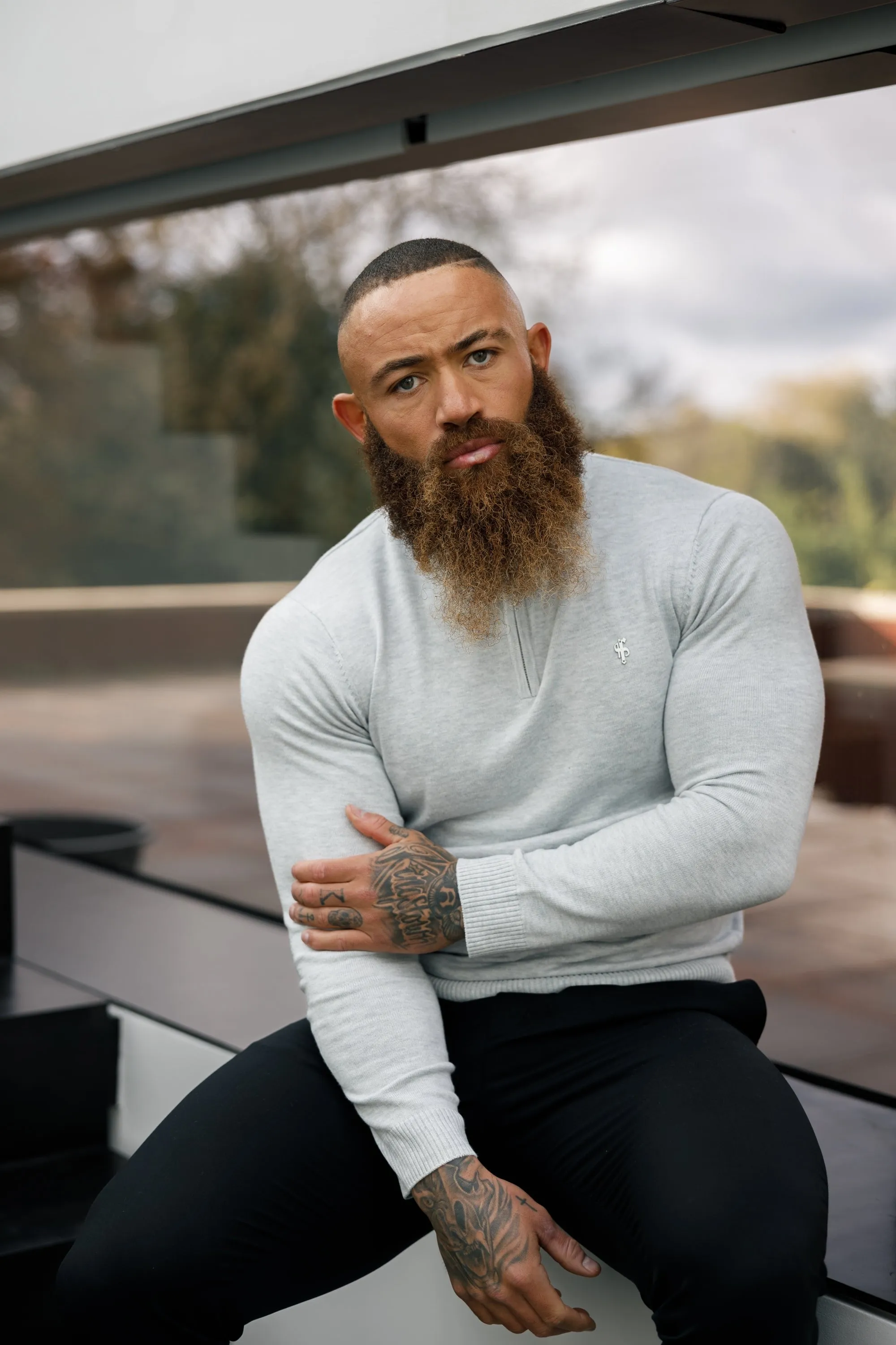 FS Light Grey Funnel Neck Knitted Jumper With FS Branding - FSN193 sold by Father Sons product image thumbnail 4