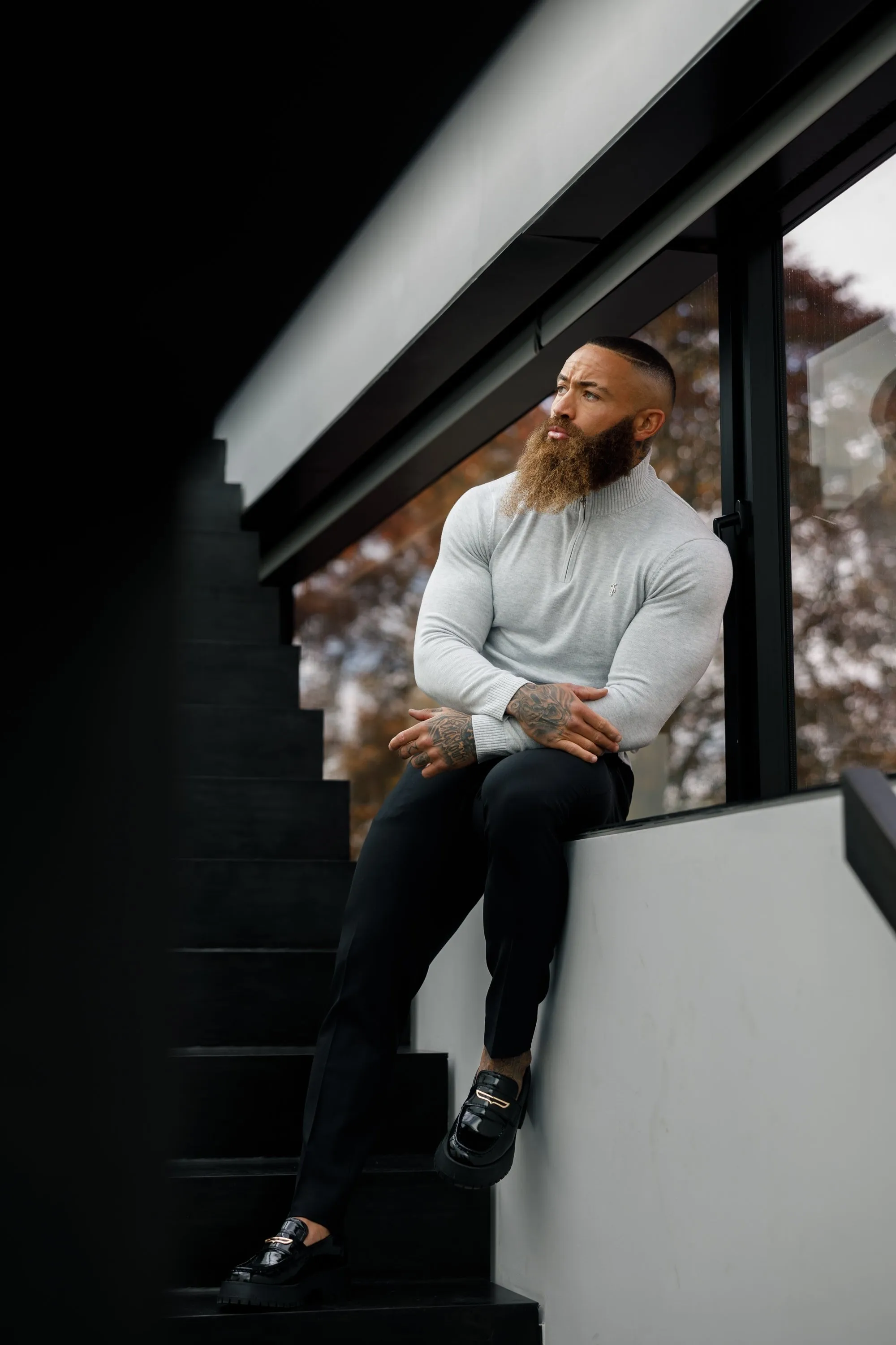 FS Light Grey Funnel Neck Knitted Jumper With FS Branding - FSN193 sold by Father Sons product image thumbnail 5