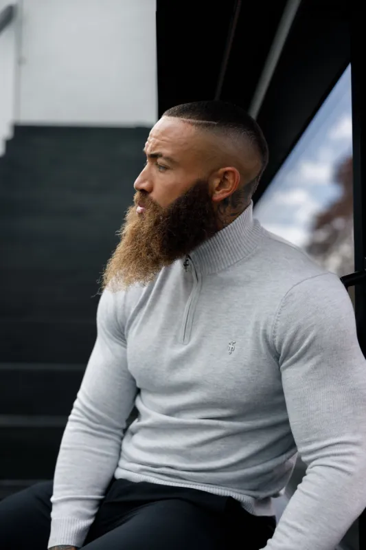 FS Light Grey Funnel Neck Knitted Jumper With FS Branding  - FSN193 sold by Father Sons