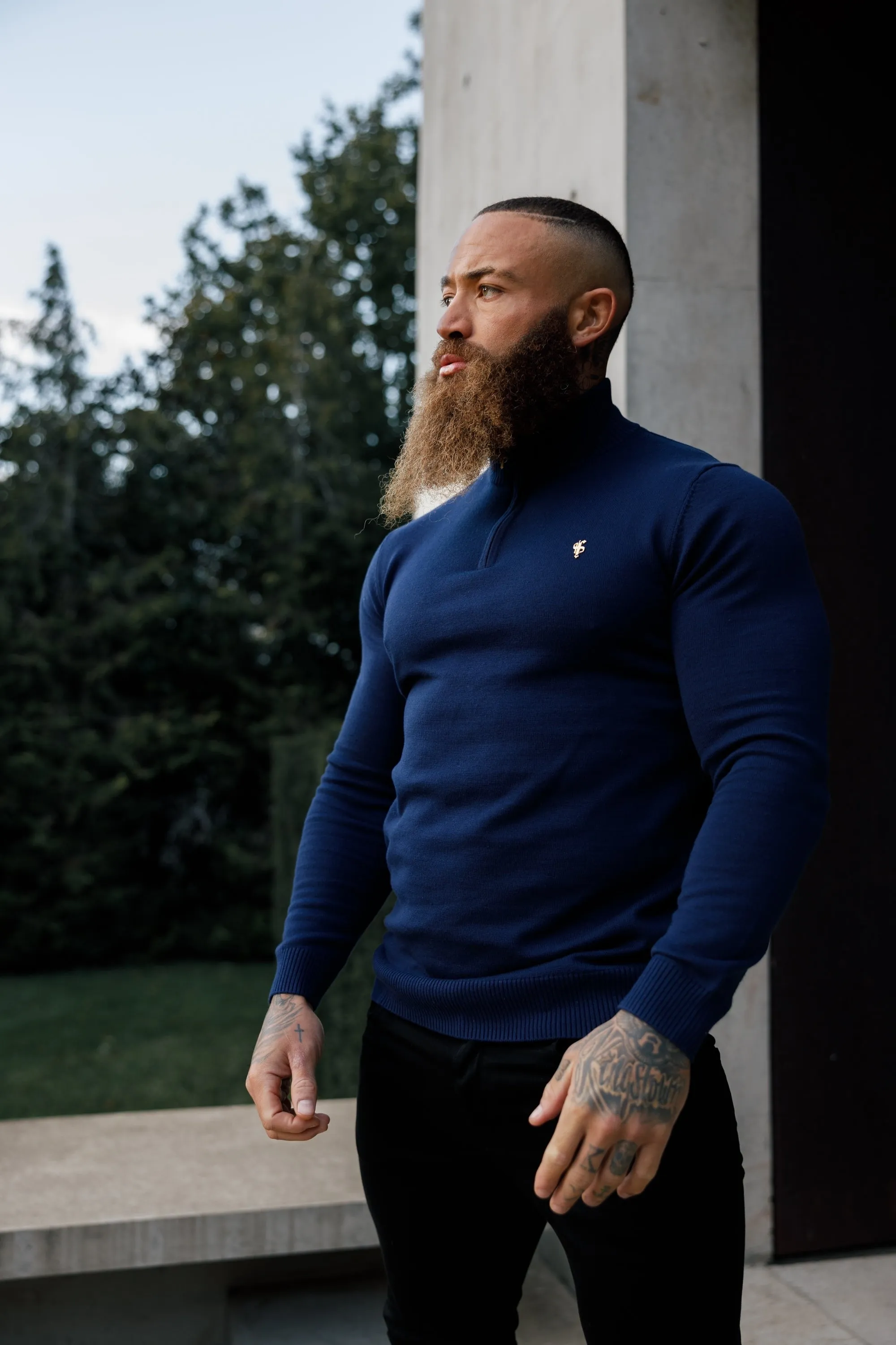 FS Navy Funnel Neck Knitted Jumper With FS Branding - FSN191 sold by Father Sons product image thumbnail 4