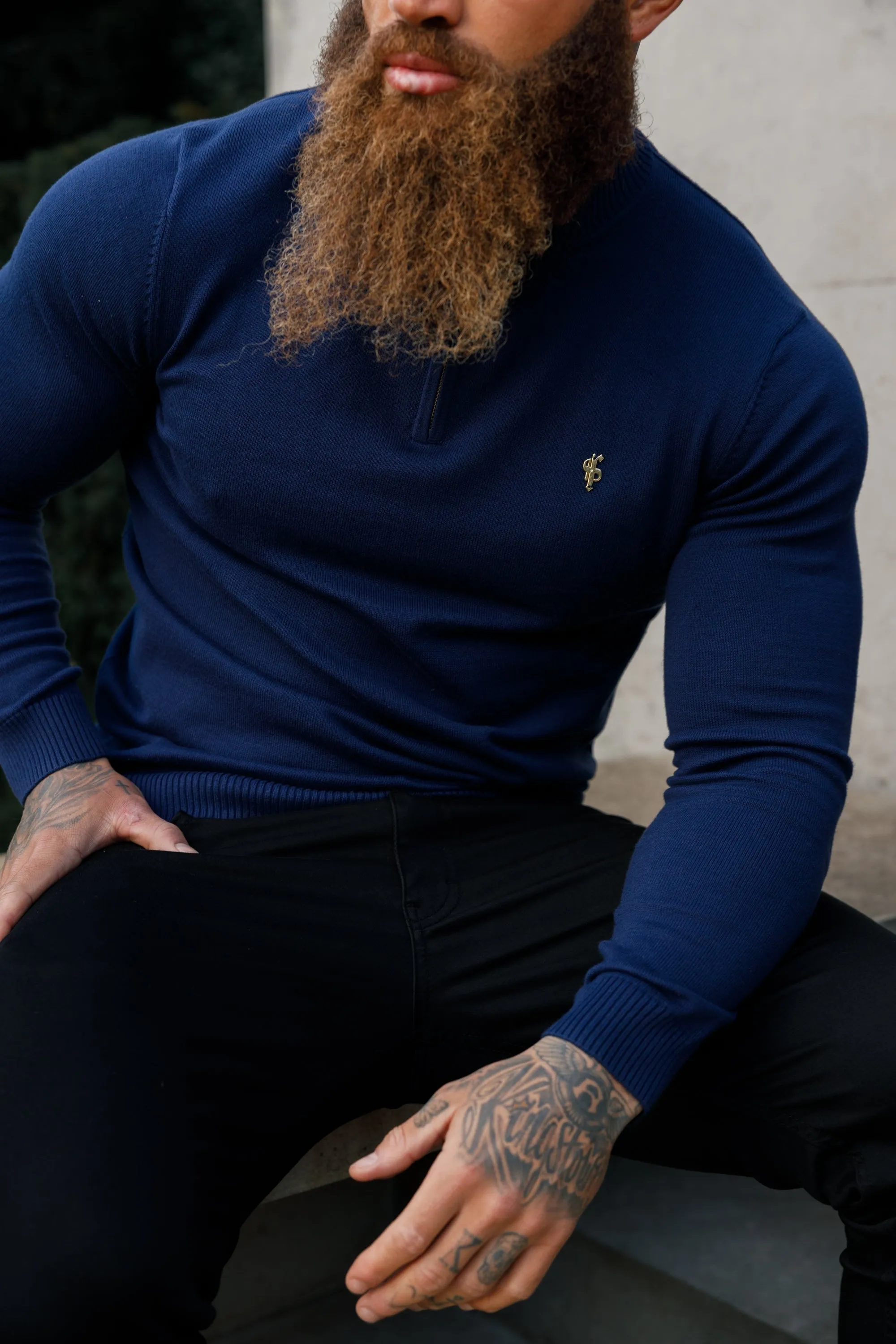 FS Navy Funnel Neck Knitted Jumper With FS Branding - FSN191 sold by Father Sons product image thumbnail 5