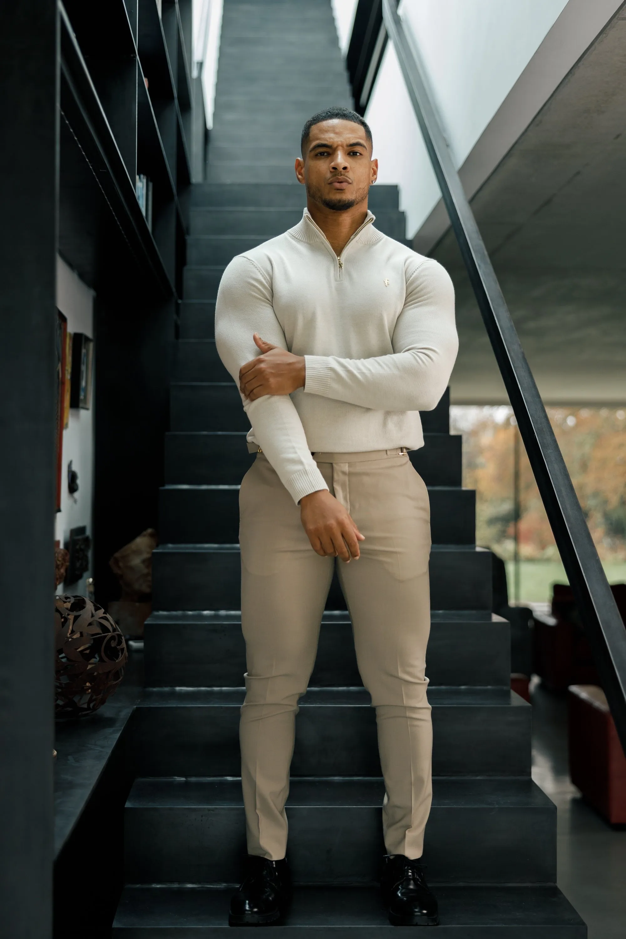 FS Beige Funnel Neck Knitted Jumper With FS Branding - FSN190 sold by Father Sons product image thumbnail 5