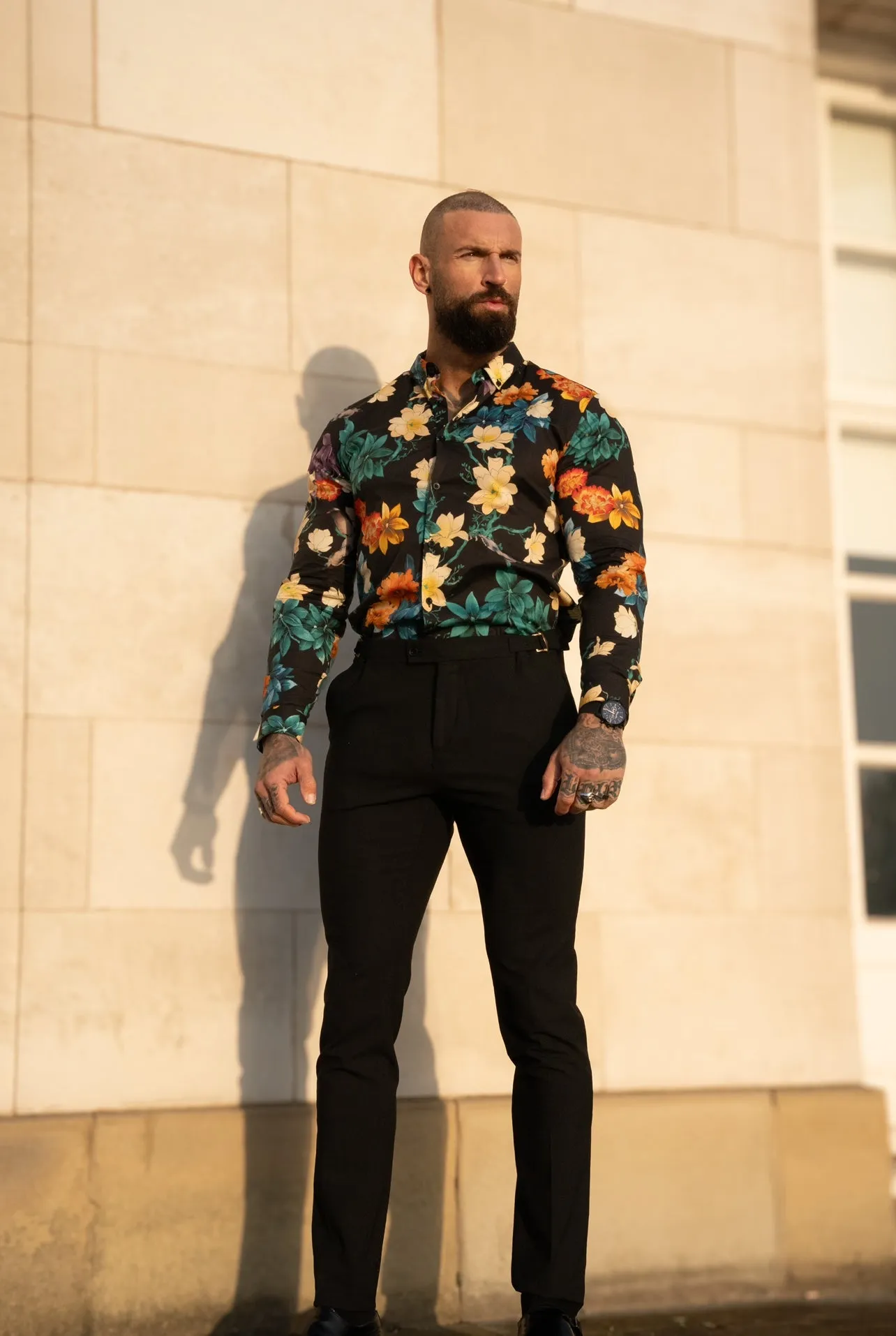 Classic Stretch LS Black Vibrant Floral Print Button Down Collar - FS1154 sold by Father Sons product image thumbnail 2