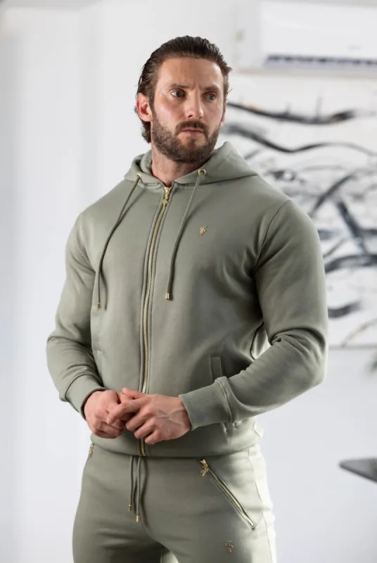 FS Olive / Gold Full Zip Hoodie with Pockets - FSH1252 sold by Father Sons