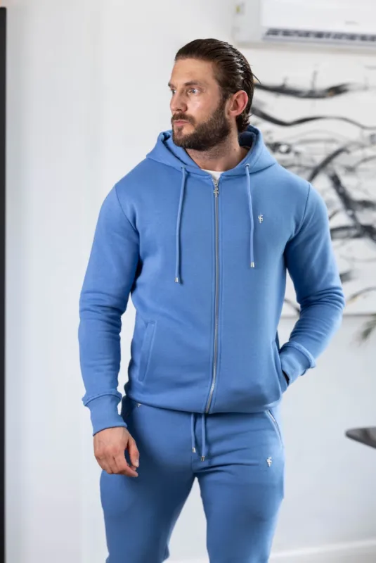 FS Airforce Blue / Silver Full Zip Hoodie with Pockets - FSH1249 sold by Father Sons