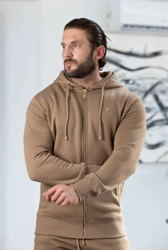 FS Taupe / Gold Full Zip Hoodie with Pockets - FSH1248 sold by Father Sons