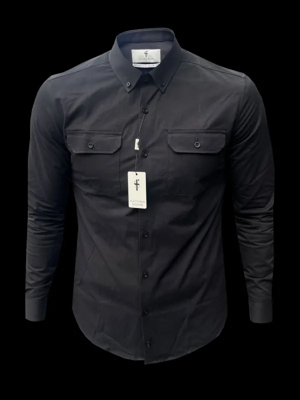 FS Classic Stretch LS Black with 2 Pockets and Flaps - FS1157 sold by Father Sons