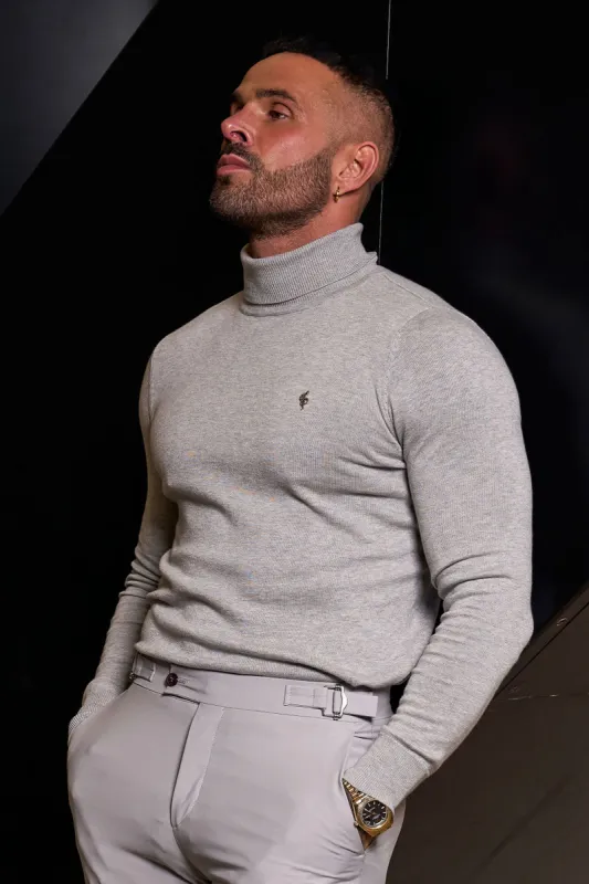FS Light Grey Roll Neck Knitted Jumper With FS Branding -  FSN208 sold by Father Sons
