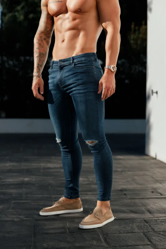 Father Sons Ultra Stretch Mid Blue Slim Jeans with Knee Rips - FSJEAN011 sold by Father Sons