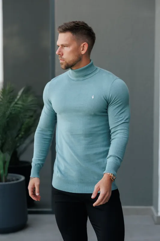 FS Teal Roll Neck Knitted Jumper With FS Branding -  FSN205 sold by Father Sons