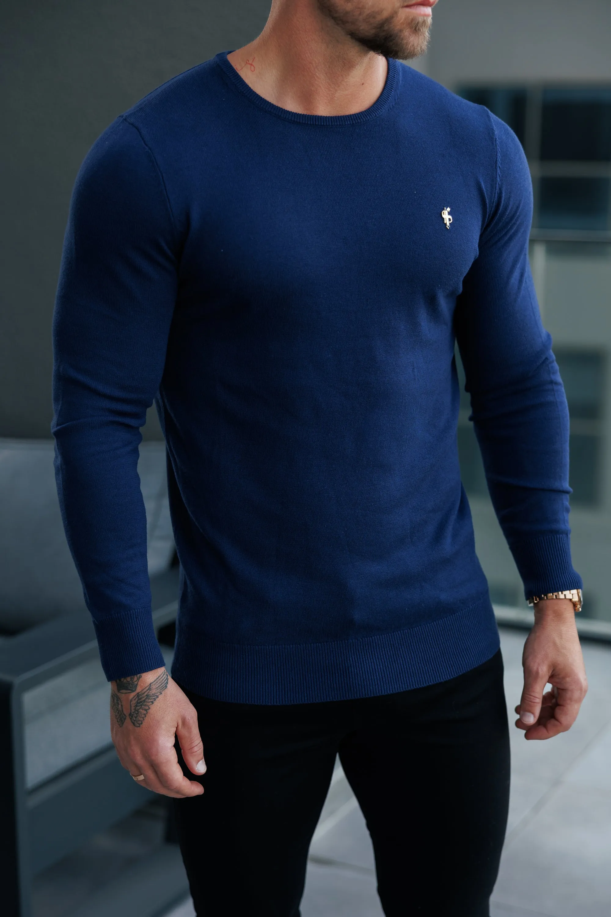 FS Navy Crew Neck Knitted Jumper With FS Branding - FSN197 sold by Father Sons product image thumbnail 2