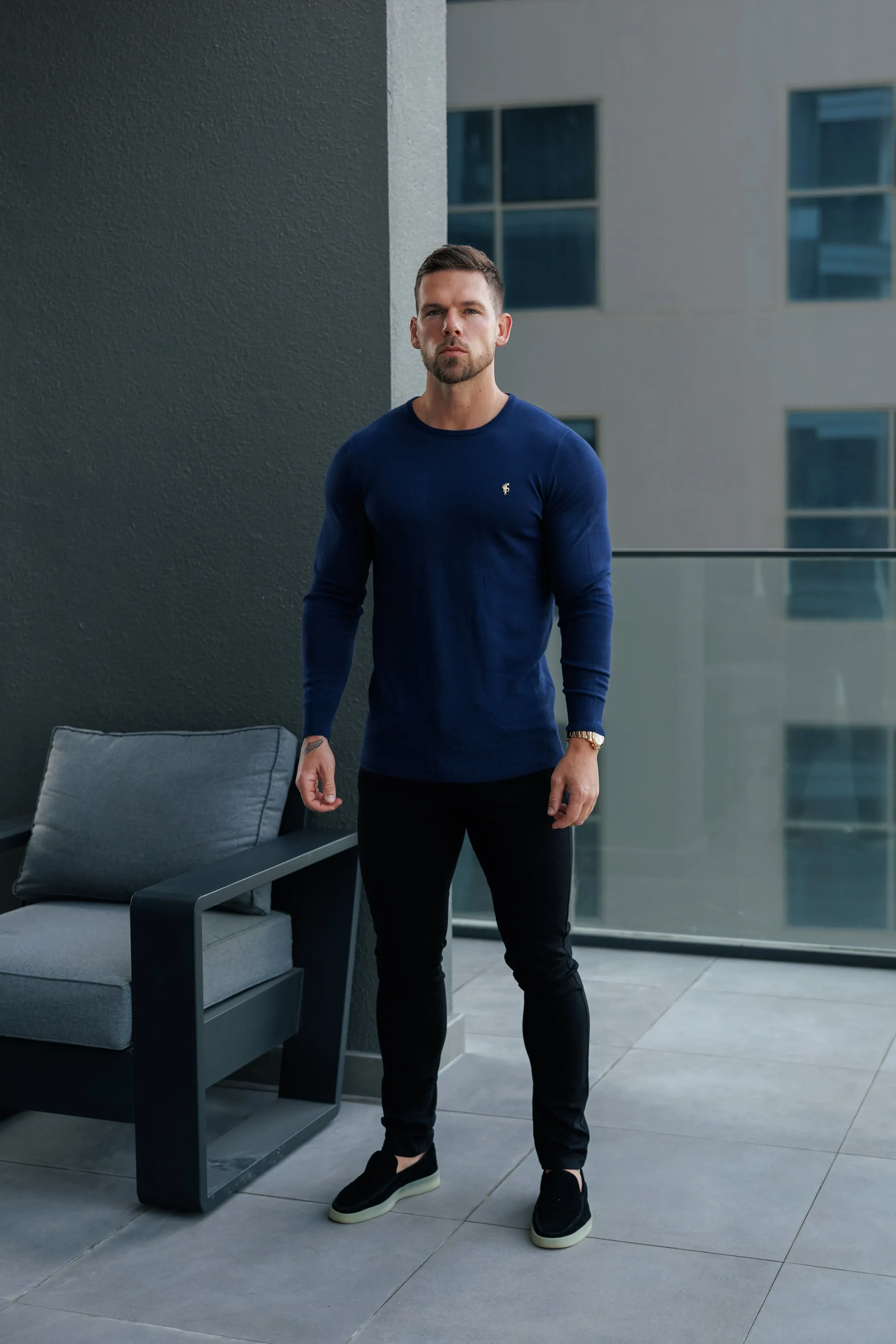 FS Navy Crew Neck Knitted Jumper With FS Branding - FSN197 sold by Father Sons product image thumbnail 4