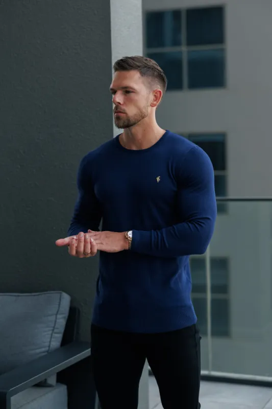 FS Navy Crew Neck Knitted Jumper With FS Branding -  FSN197 sold by Father Sons