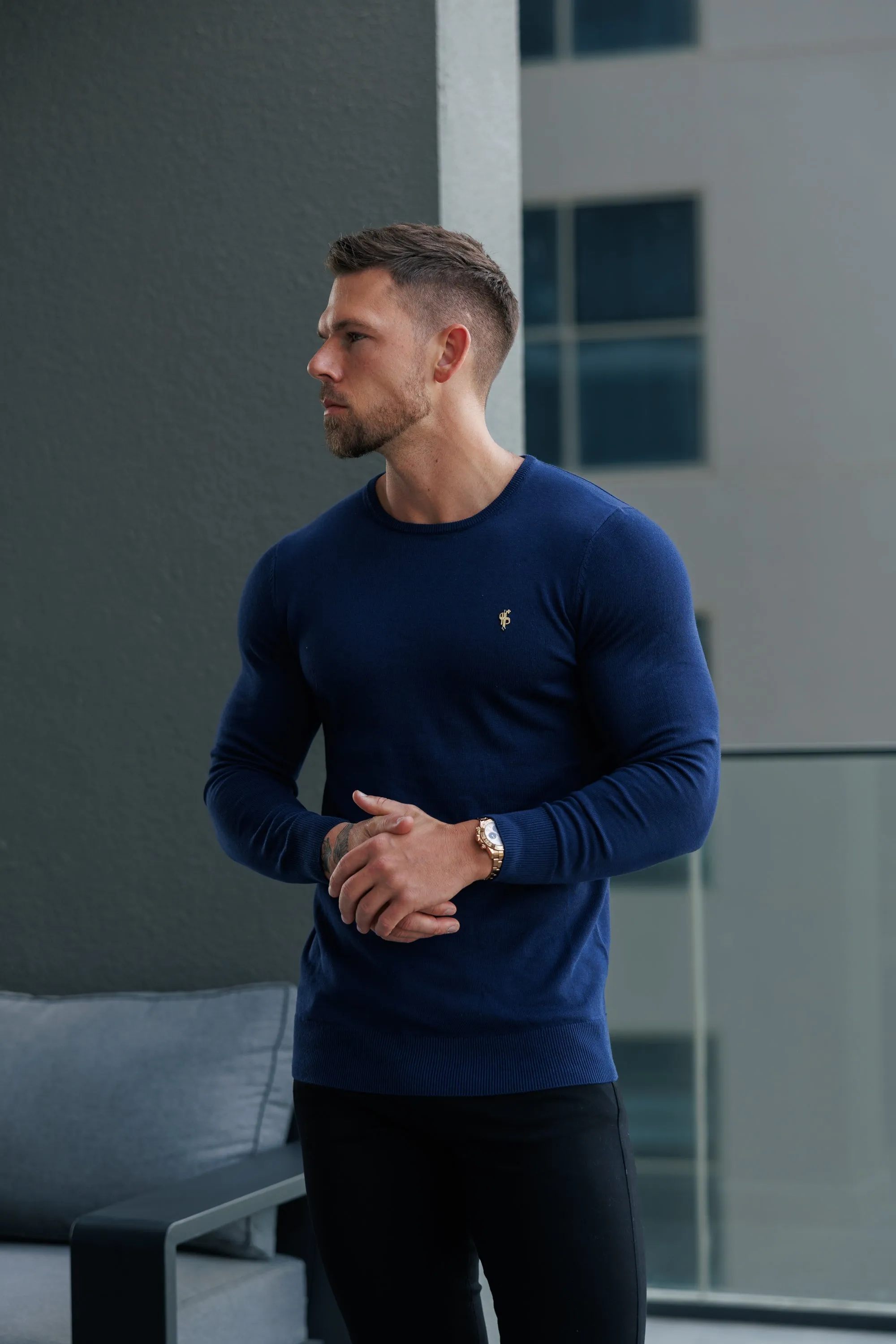 FS Navy Crew Neck Knitted Jumper With FS Branding - FSN197 sold by Father Sons product image thumbnail 5