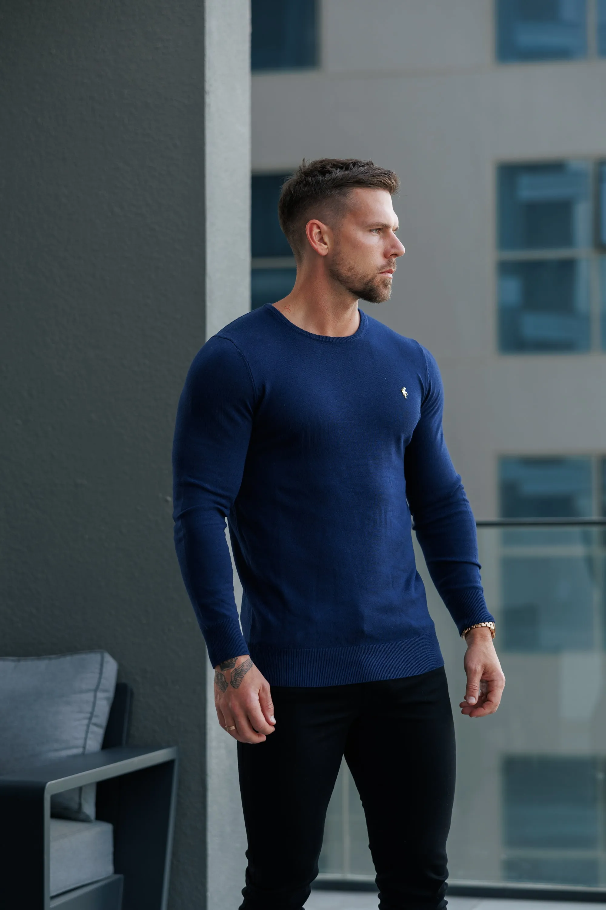 FS Navy Crew Neck Knitted Jumper With FS Branding - FSN197 sold by Father Sons product image thumbnail 3