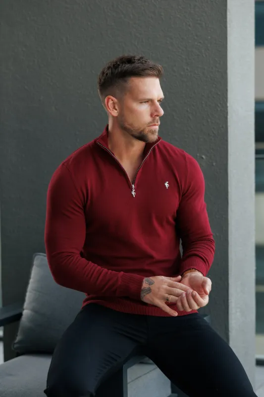 FS Brick Red Funnel Neck Knitted Jumper With FS Branding -  FSN188 sold by Father Sons