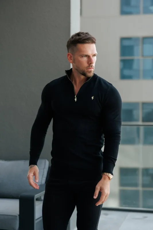 FS Black Funnel Neck Knitted Jumper With FS Branding -  FSN186 sold by Father Sons