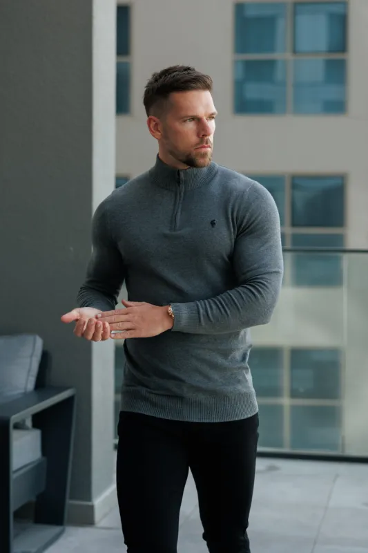 FS Charcoal Funnel Neck Knitted Jumper With FS Branding -  FSN192 sold by Father Sons
