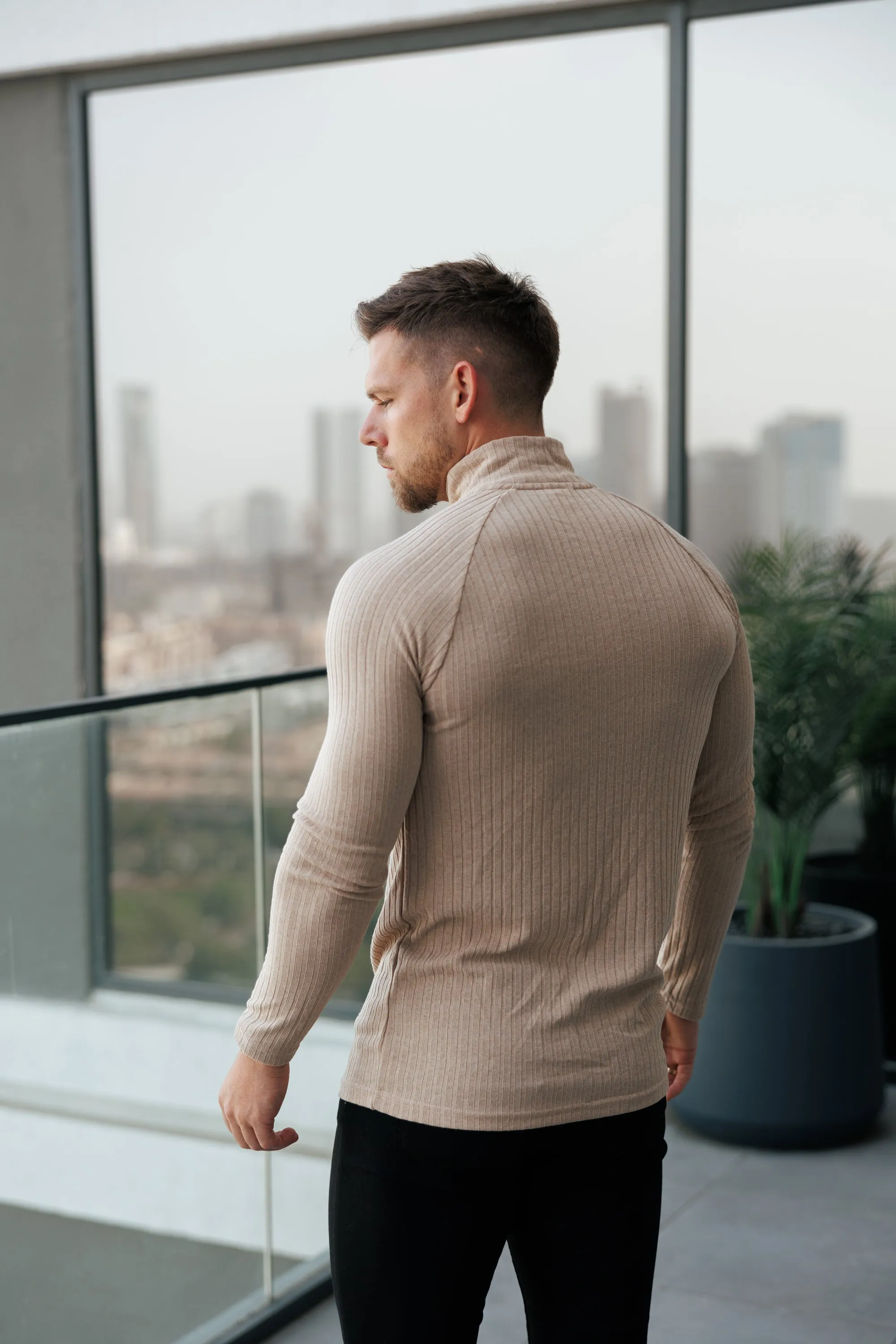 FS Classic Beige Ribbed Zip Funnel Neck Raglan Long Sleeve Crew - FSH1299 sold by Father Sons product image thumbnail 5