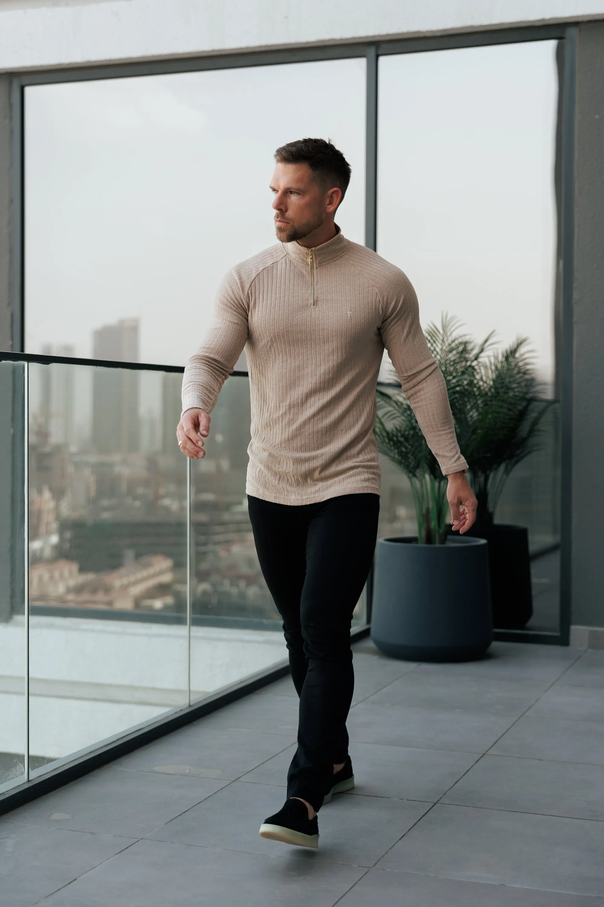 FS Classic Beige Ribbed Zip Funnel Neck Raglan Long Sleeve Crew - FSH1299 sold by Father Sons product image thumbnail 4