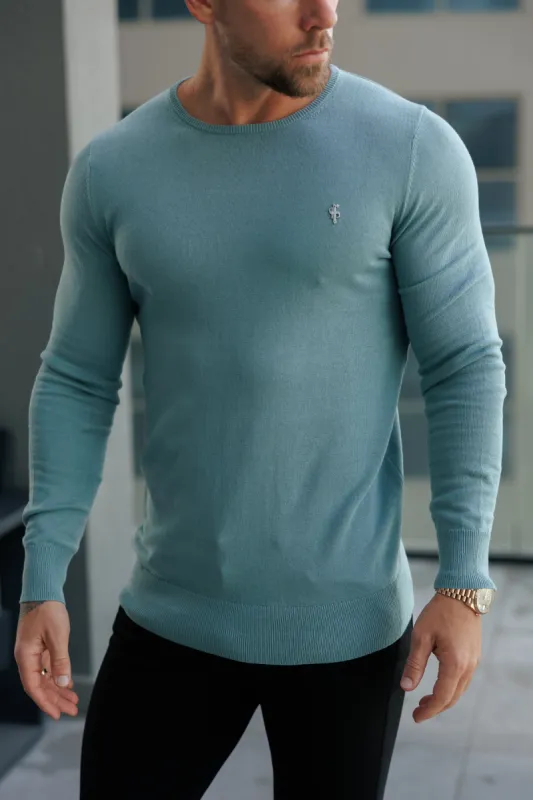 FS Teal Crew Neck Knitted Jumper With FS Branding -  FSN196 sold by Father Sons