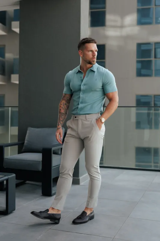 Father Sons Classic Plain Teal Knitted Button Through Polo Short Sleeve - FSN216 sold by Father Sons