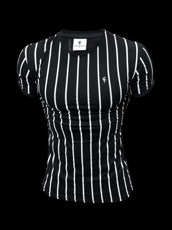 Father Sons Printed Black / White Stripe Fitted T Shirt - FSH1167 sold by Father Sons