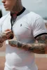 Father Sons Classic White / Black Ribbed Zip Grandad Collar Shirt Short Sleeve - FSH815 sold by Father Sons