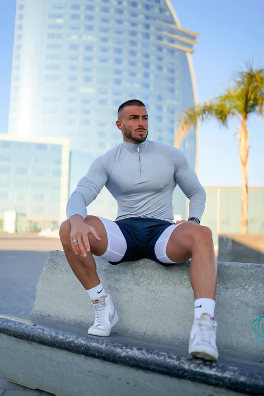 Father Sons Long Sleeve Light Grey / Silver Half Zip Gym Top - FSH890 sold by Father Sons