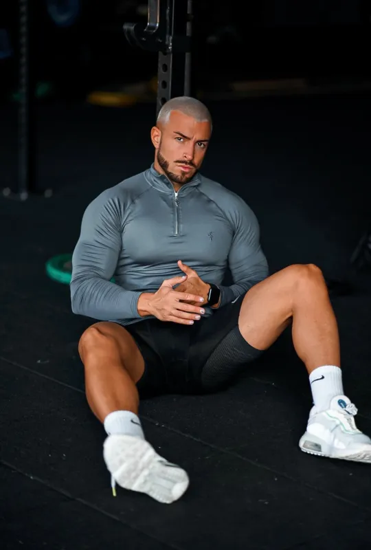 Father Sons Long Sleeve Dark Grey / Silver Half Zip Gym Top - FSH891 sold by Father Sons