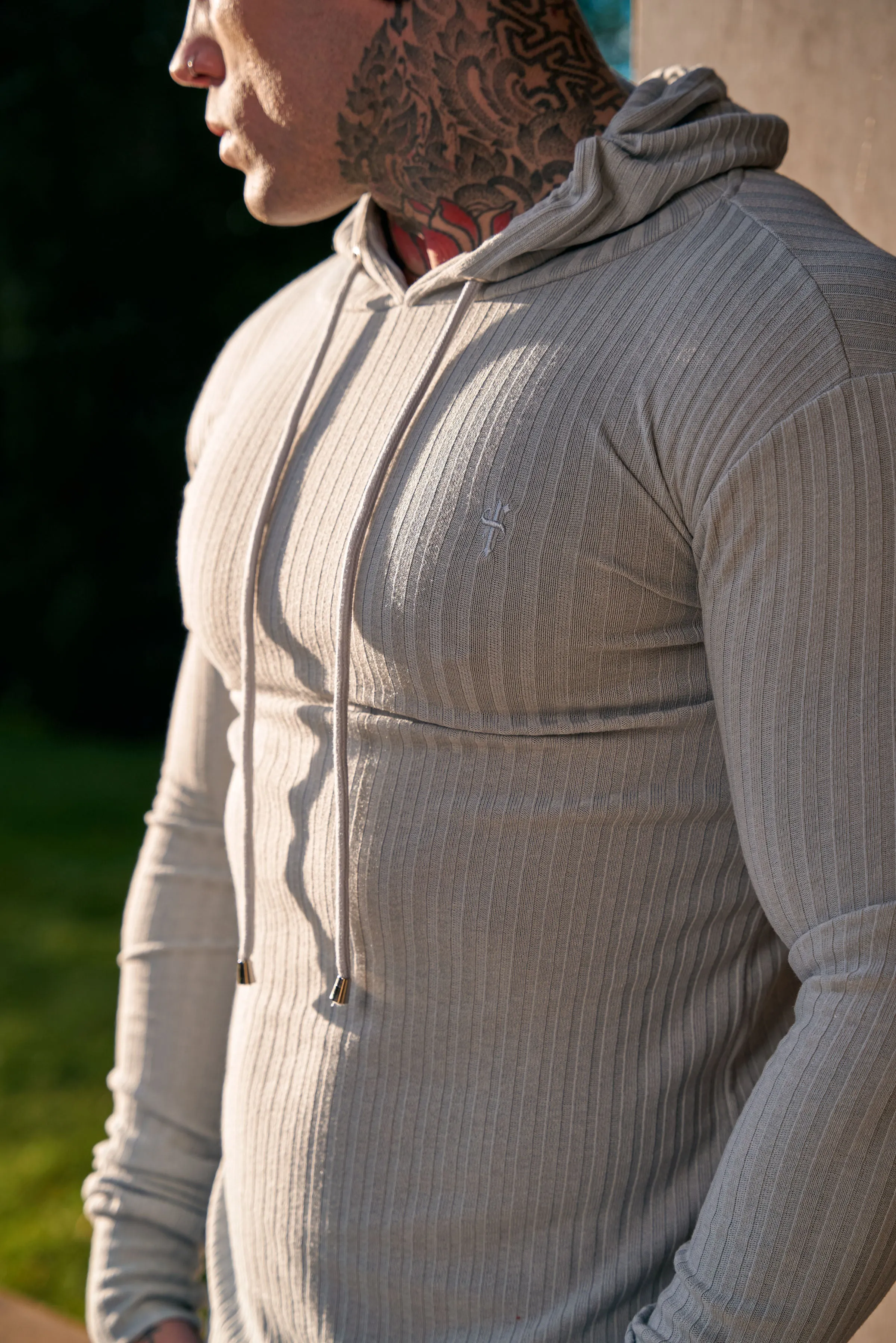 Father Sons Classic Light Grey Ribbed Knit Hoodie Jumper - FSH905 sold by Father Sons product image thumbnail 3