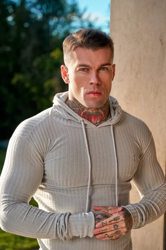 Father Sons Classic Light Grey Ribbed Knit Hoodie Jumper - FSH905 sold by Father Sons