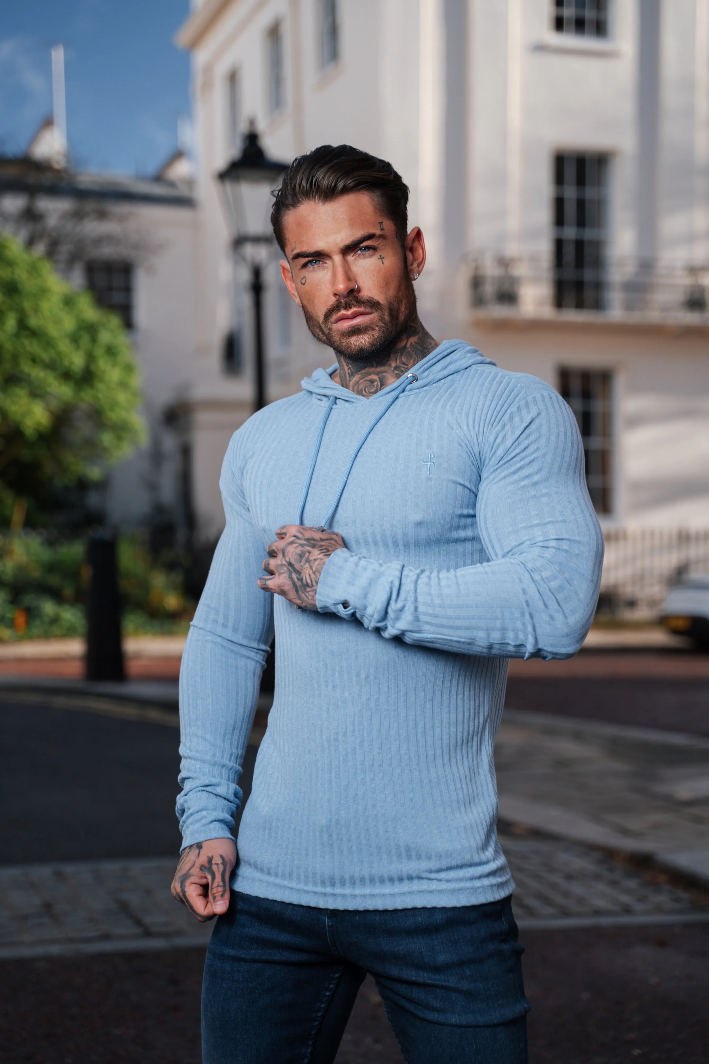 Father Sons Classic Light Blue Ribbed Knit Hoodie Jumper - FSH908 sold by Father Sons product image thumbnail 2