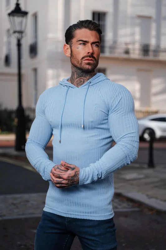 Father Sons Classic Light Blue Ribbed Knit Hoodie Jumper - FSH908 sold by Father Sons