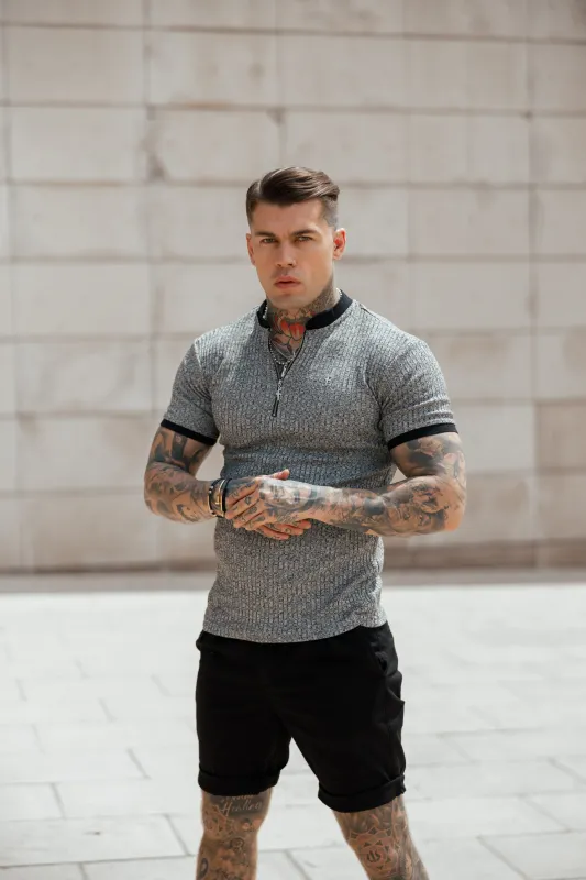 Father Sons Classic Grey Ribbed Zip Grandad Collar Shirt Short Sleeve - FSH762 sold by Father Sons