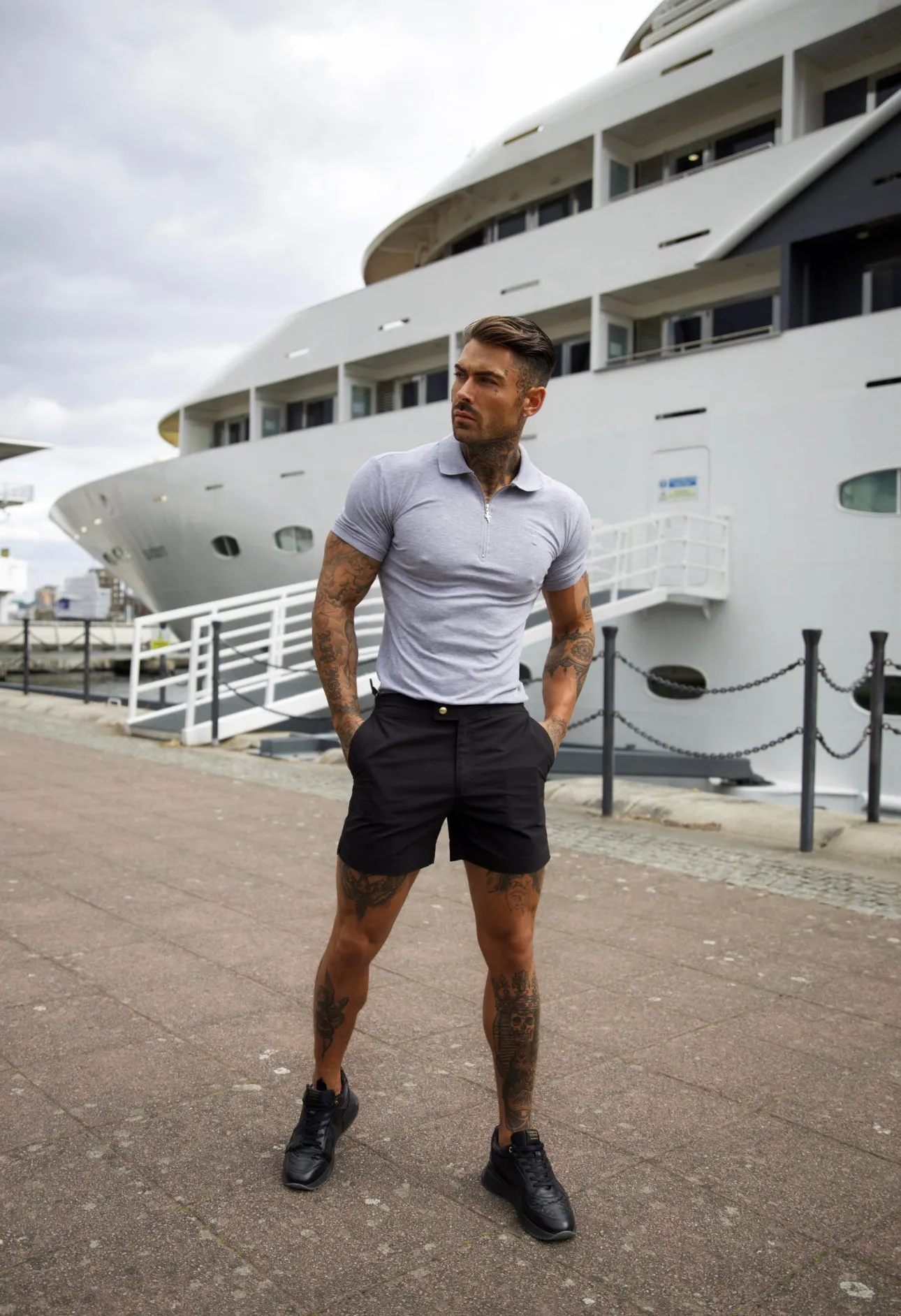 Classic Light Grey and Silver Zipped Polo Shirt - FSH813 sold by Father Sons product image thumbnail 4