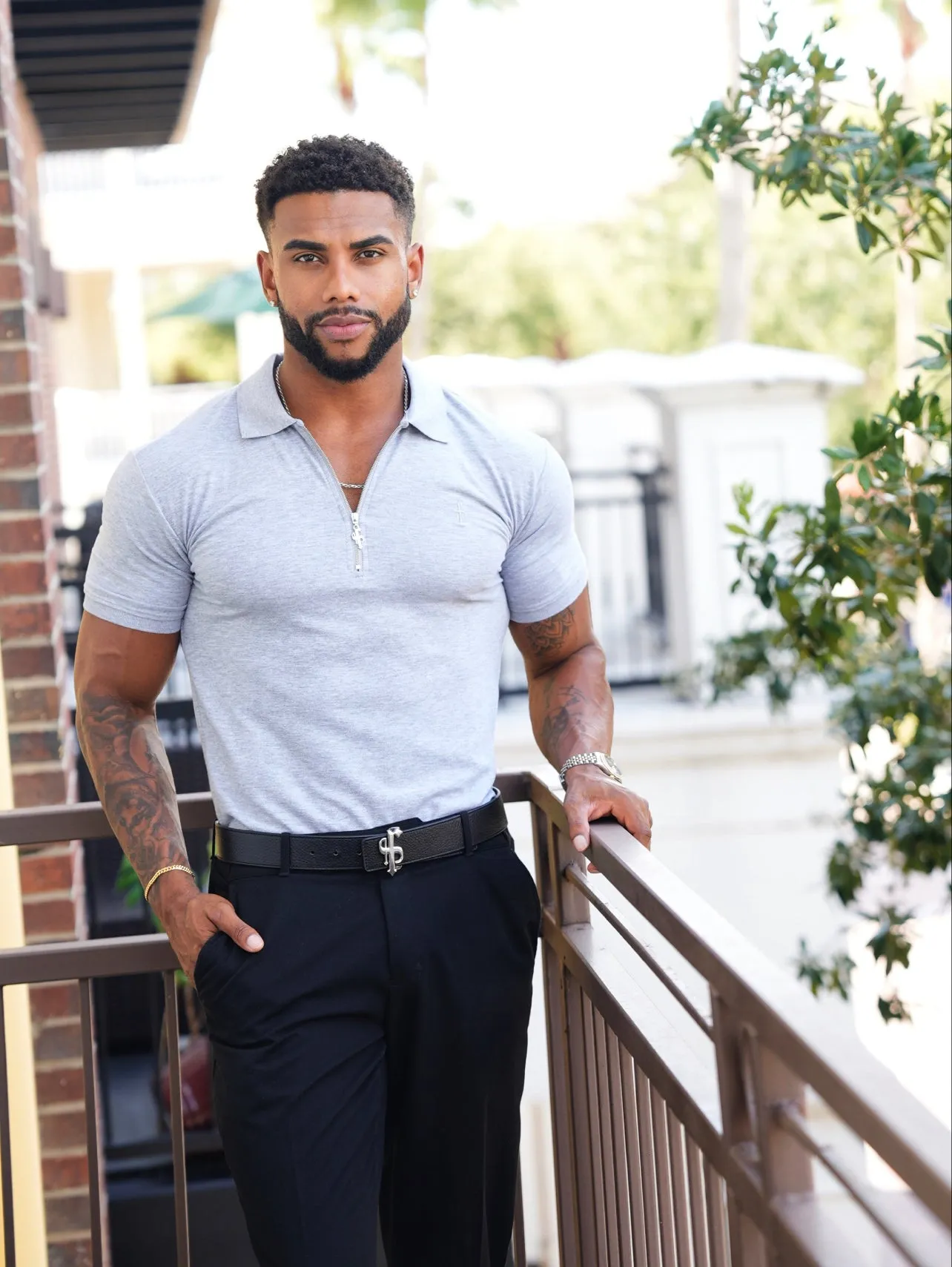 Classic Light Grey and Silver Zipped Polo Shirt - FSH813 sold by Father Sons