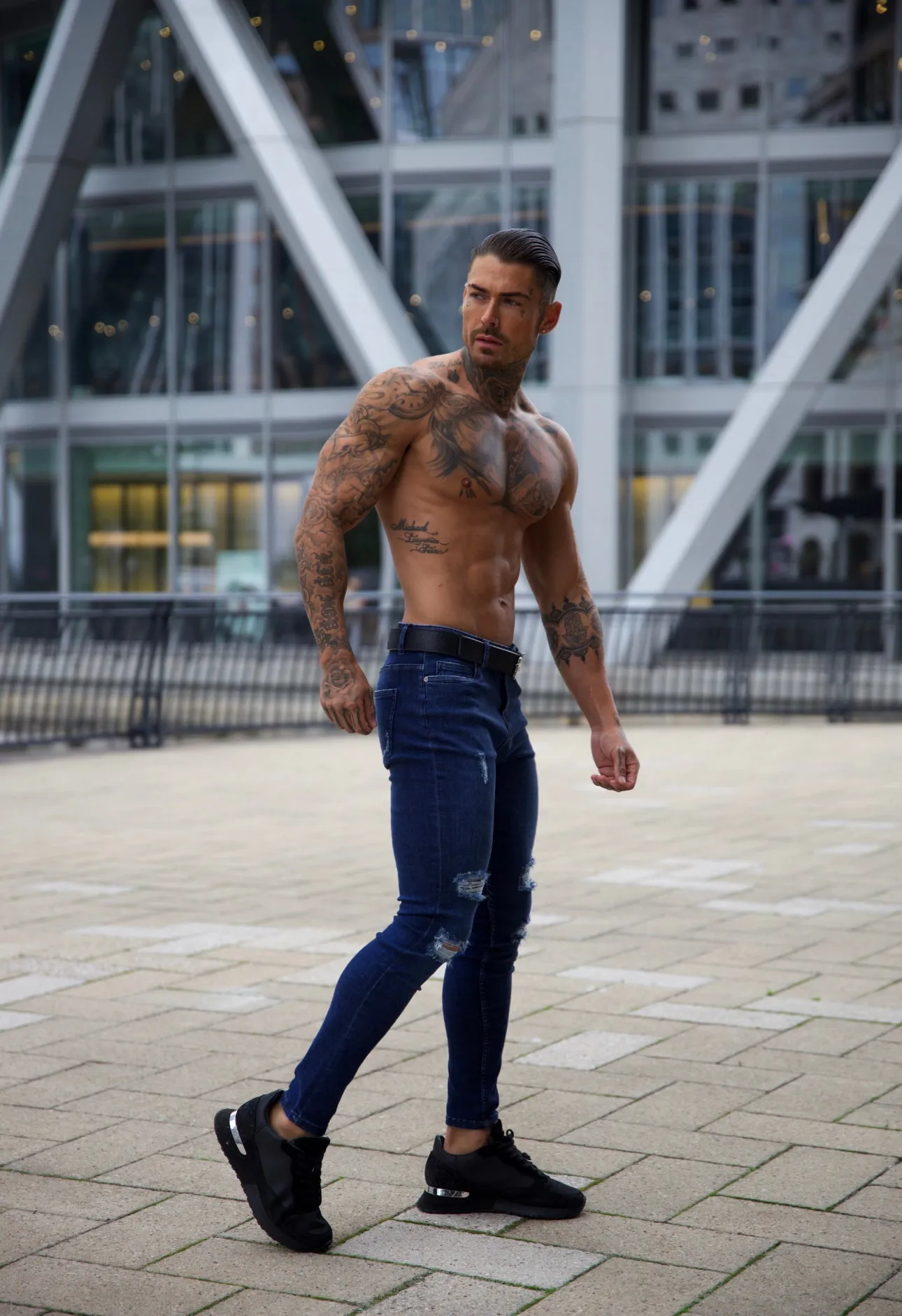 Father Sons Ultra Stretch Navy Slim Jeans with Distressed Rips - FSJEAN006 sold by Father Sons product image thumbnail 4