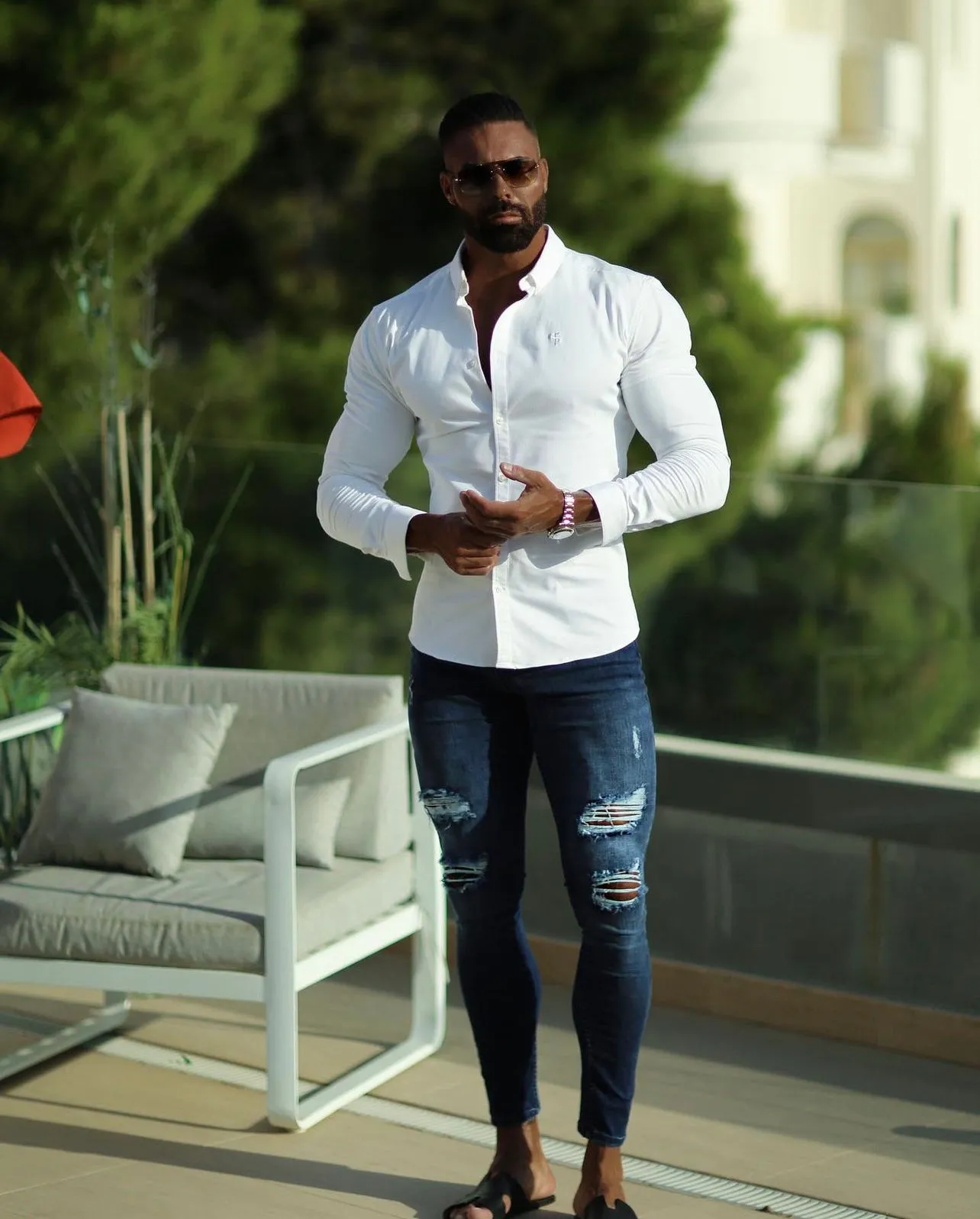 Father Sons Ultra Stretch Navy Slim Jeans with Distressed Rips - FSJEAN006 sold by Father Sons product image thumbnail 3