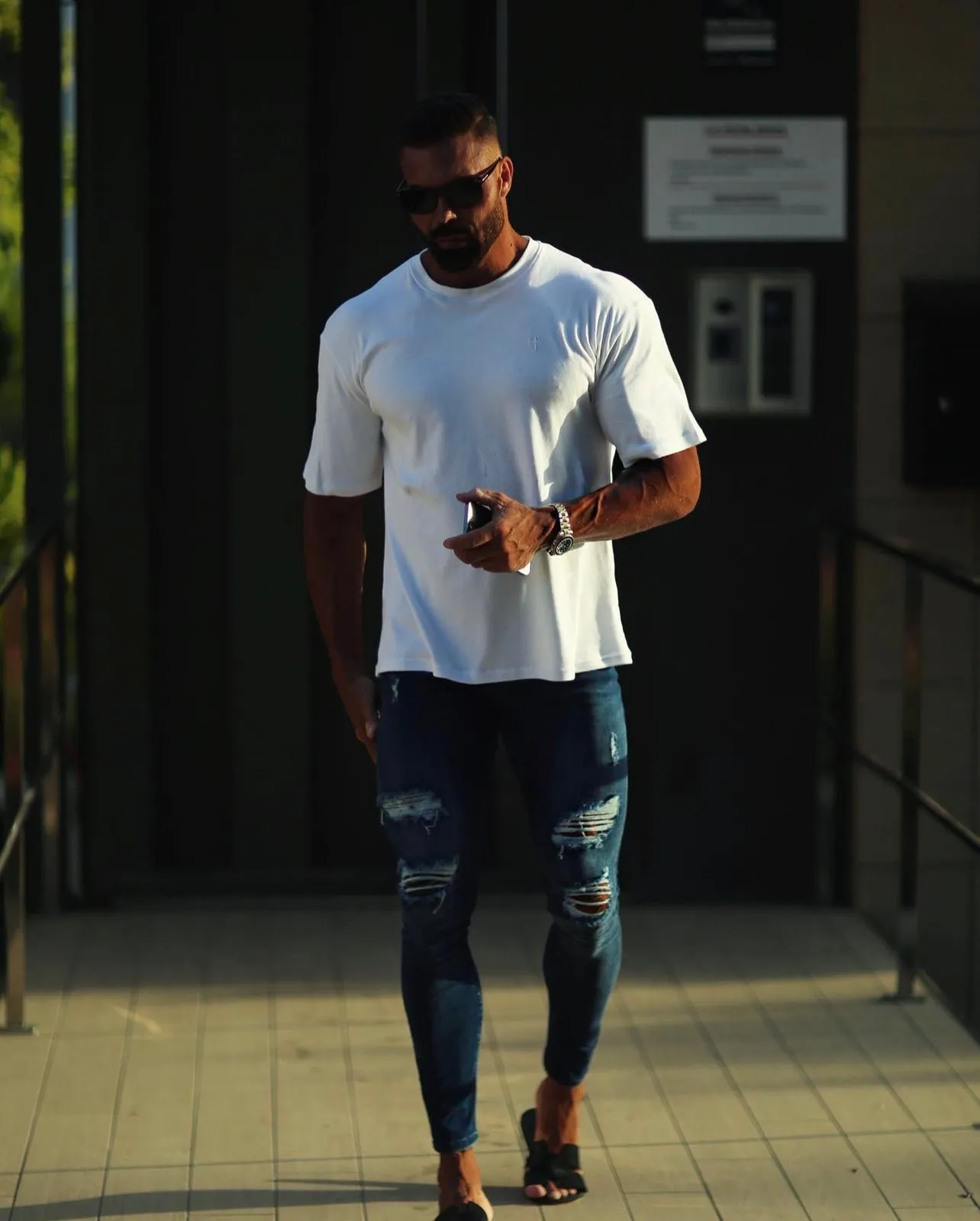 Father Sons Ultra Stretch Navy Slim Jeans with Distressed Rips - FSJEAN006 sold by Father Sons product image thumbnail 2