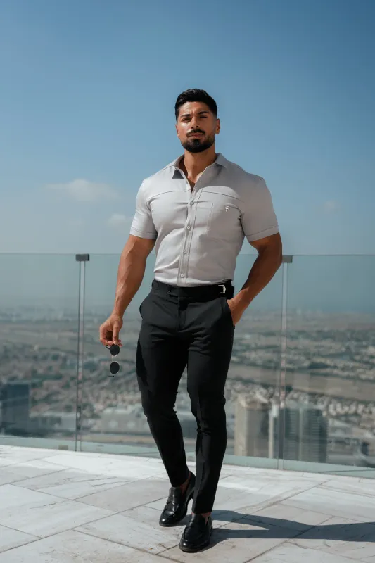 Father Sons Slim Formal Black Stretch Pants With Silver Waist Adjusters - FST013 sold by Father Sons