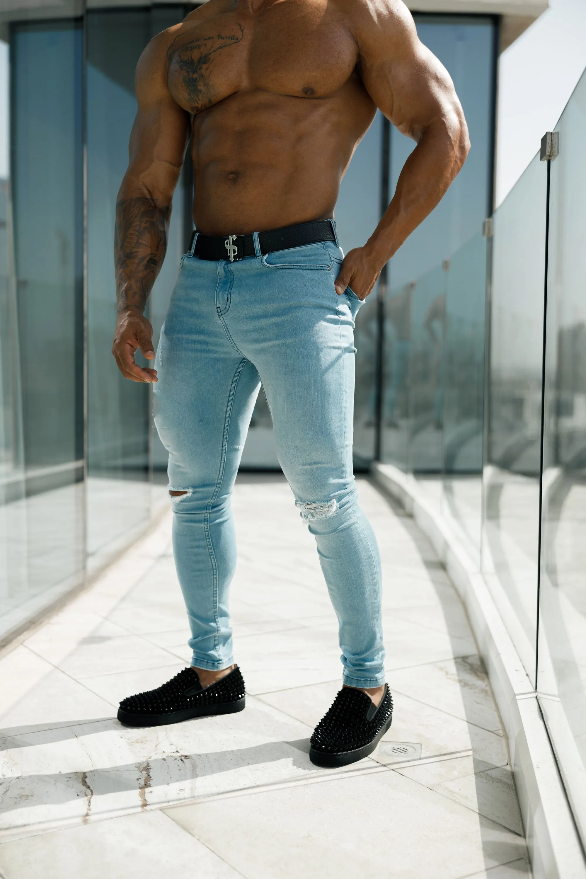 Father Sons Ultra Stretch Navy Bleached Slim Jeans with Knee Rips - FSJEAN005 sold by Father Sons product image thumbnail 2