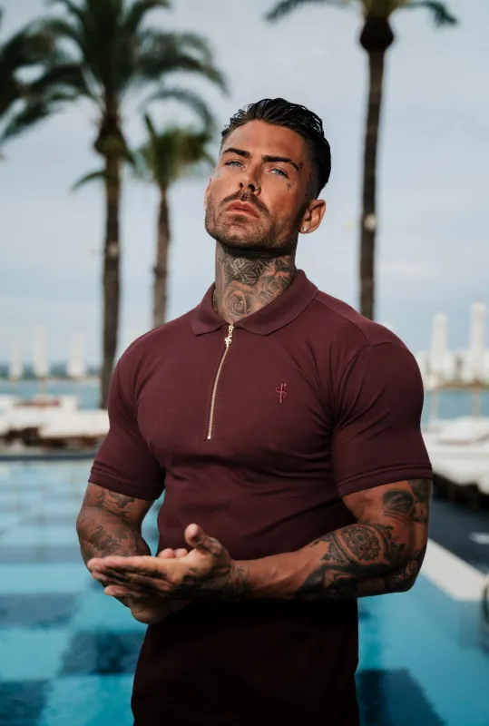 Classic Burgundy and Gold Zipped Polo Shirt - FSH814 sold by Father Sons